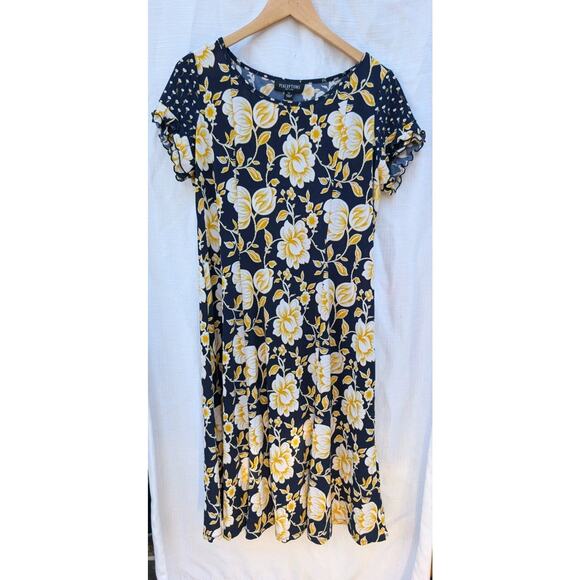 Perceptions Petite Womens Floral Sundress Sz PL Navy Yellow Cottage Effortless - Picture 1 of 5
